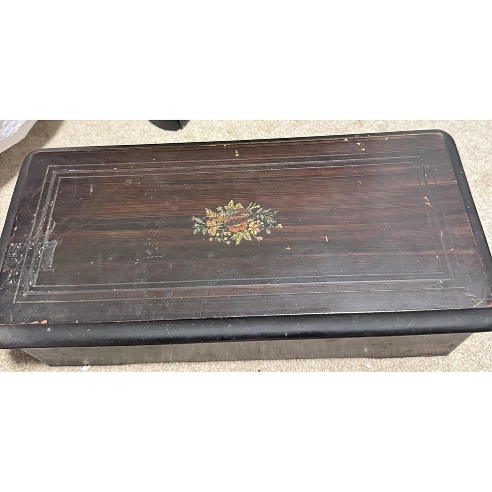 Antique Otto Sutro & Co‎ Baltimore Music Box 6 Airs Cylinder Wood Case Floral